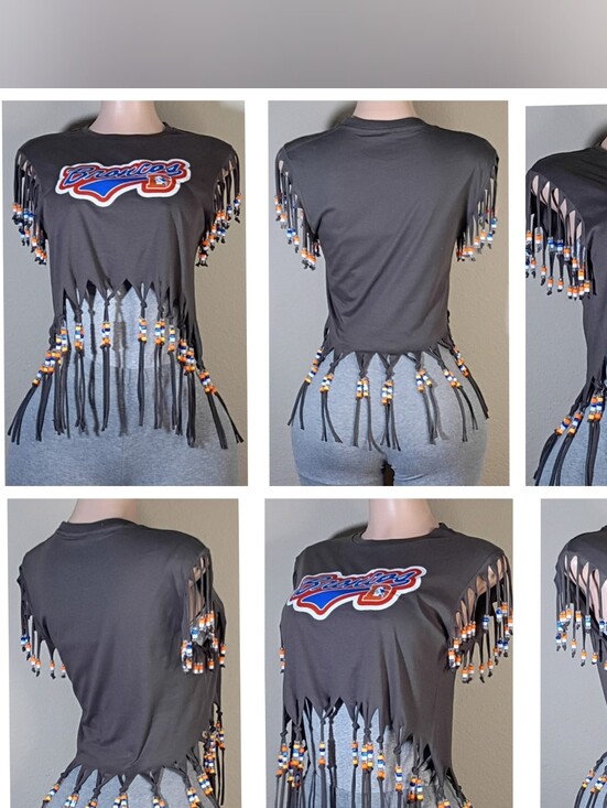 Denver Broncos Tops - Denver Broncos Custom Fringe Tshirt